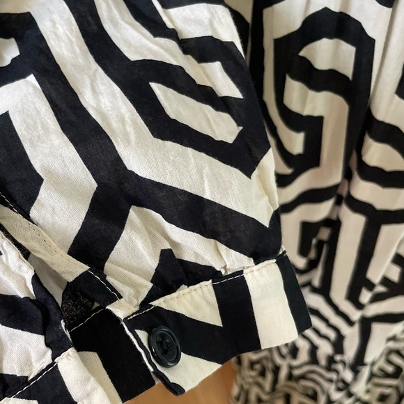 Zara Black White Print A-Line Long Sleeve Shirt Casual Maxi Dress Size Large - Picture 7 of 13